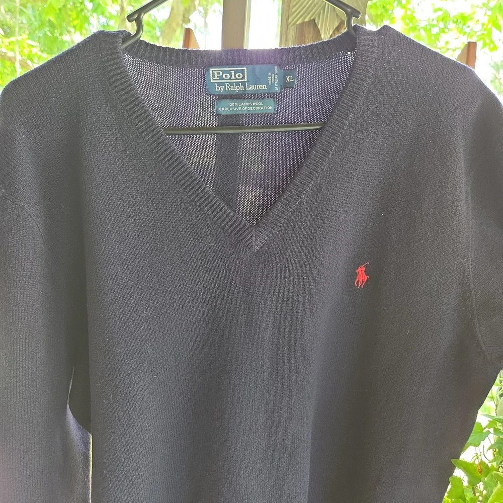 Polo Ralph Lauren Navy Blue Lambswool V-neck Sweater Size Extra Large